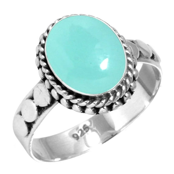 925 Sterling Silver Women Jewelry Natural Aqua Chalcedony Ring