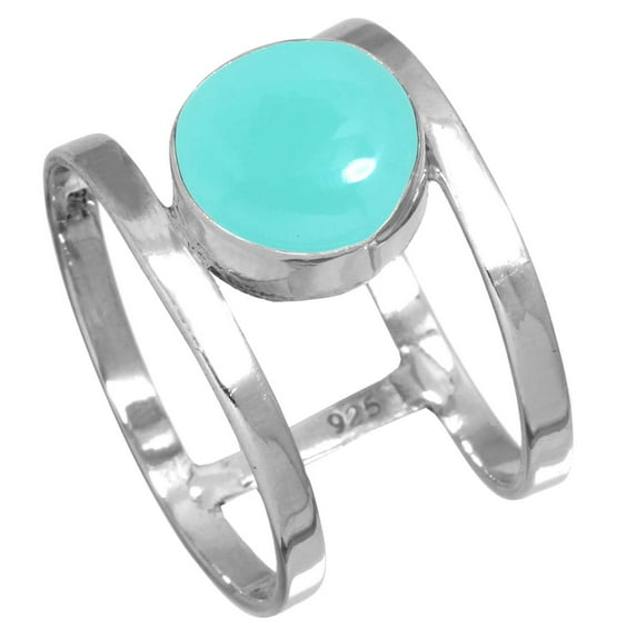 925 Sterling Silver Women Jewelry Natural Aqua Chalcedony Ring