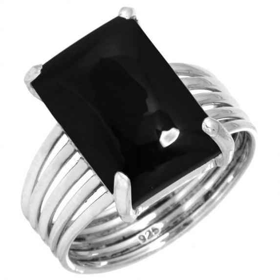 925 Sterling Silver Women Jewelry Natural Black Onyx Ring