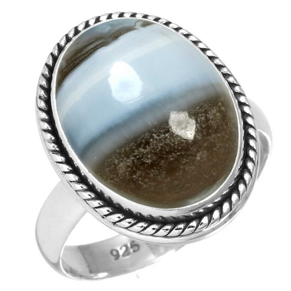 925 Sterling Silver Women Jewelry Natural Blue Opal Ring