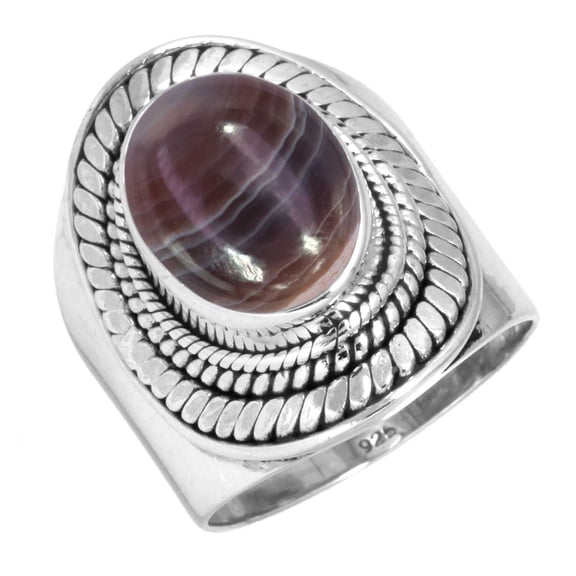 925 Sterling Silver Women Jewelry Natural Botswana Agate Ring