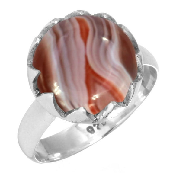 925 Sterling Silver Women Jewelry Natural Botswana Agate Ring