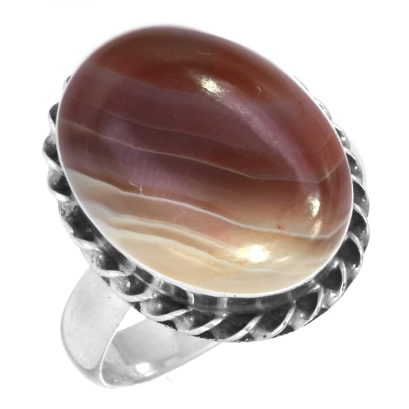 925 Sterling Silver Women Jewelry Natural Botswana Agate Ring