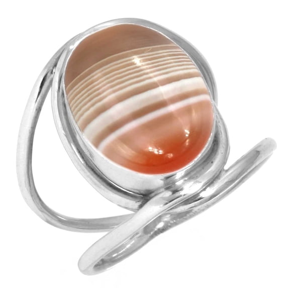 925 Sterling Silver Women Jewelry Natural Botswana Agate Ring