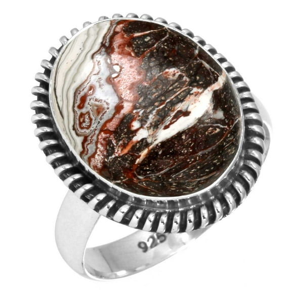 925 Sterling Silver Women Jewelry Natural Crazy Lace Agate Ring