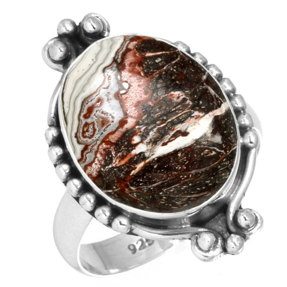 925 Sterling Silver Women Jewelry Natural Crazy Lace Agate Ring