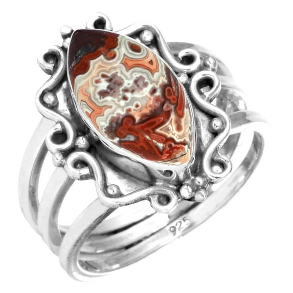 925 Sterling Silver Women Jewelry Natural Crazy Lace Agate Ring