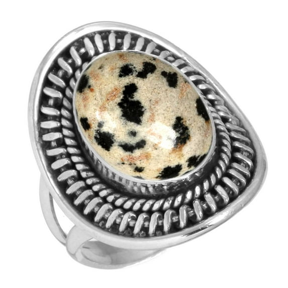 925 Sterling Silver Women Jewelry Natural Dalmatian Ring