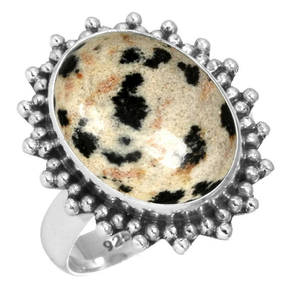 925 Sterling Silver Women Jewelry Natural Dalmatian Ring