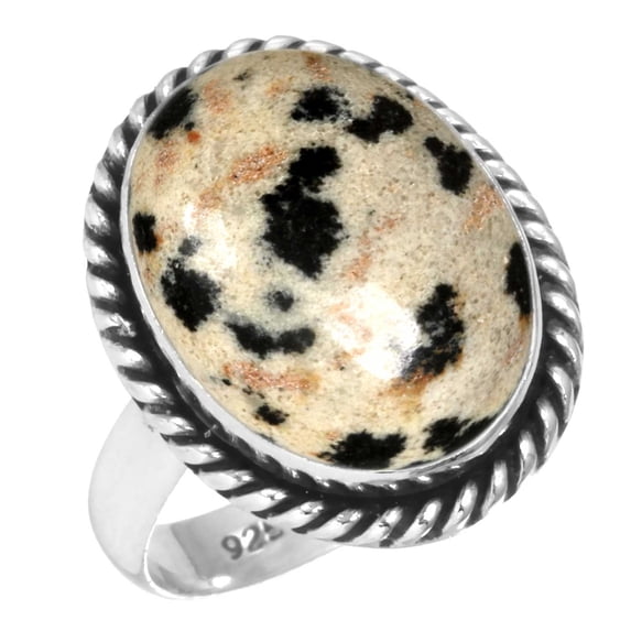 925 Sterling Silver Women Jewelry Natural Dalmatian Ring