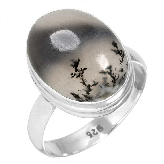 925 Sterling Silver Women Jewelry Natural Dendrite Opal Ring