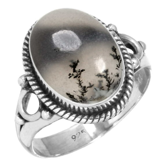 925 Sterling Silver Women Jewelry Natural Dendrite Opal Ring