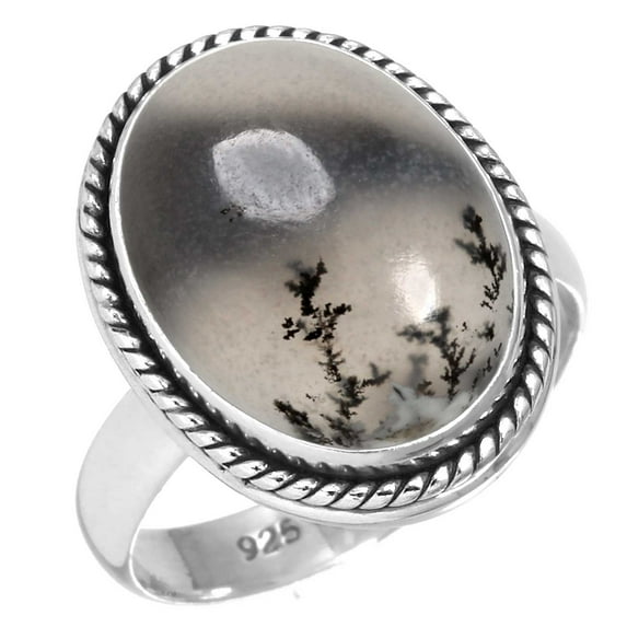 925 Sterling Silver Women Jewelry Natural Dendrite Opal Ring