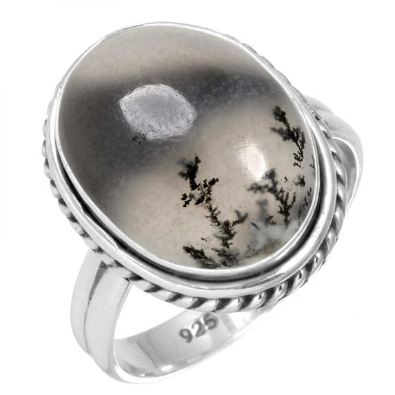 925 Sterling Silver Women Jewelry Natural Dendrite Opal Ring