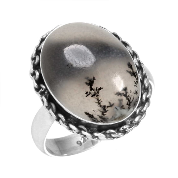 925 Sterling Silver Women Jewelry Natural Dendrite Opal Ring