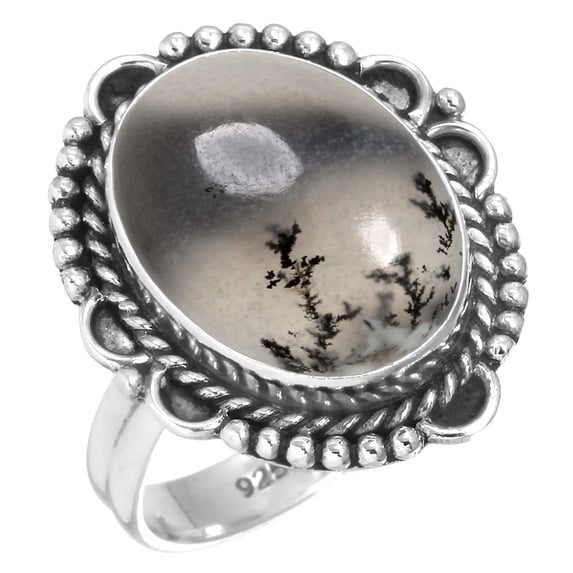 925 Sterling Silver Women Jewelry Natural Dendrite Opal Ring