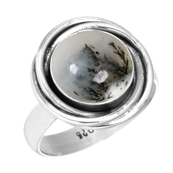 925 Sterling Silver Women Jewelry Natural Dendrite Opal Ring
