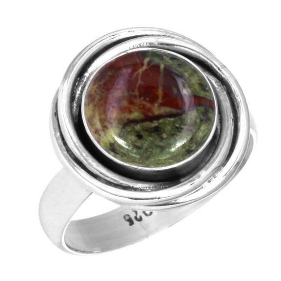 925 Sterling Silver Women Jewelry Natural Dragon Blood Jasper Ring