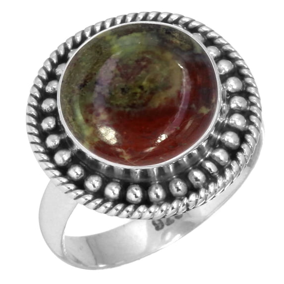 925 Sterling Silver Women Jewelry Natural Dragon Blood Jasper Ring