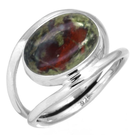 925 Sterling Silver Women Jewelry Natural Dragon Blood Jasper Ring