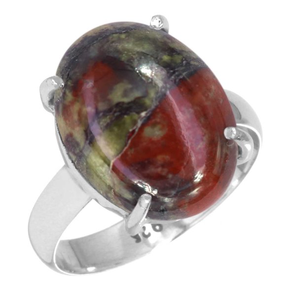 925 Sterling Silver Women Jewelry Natural Dragon Blood Jasper Ring