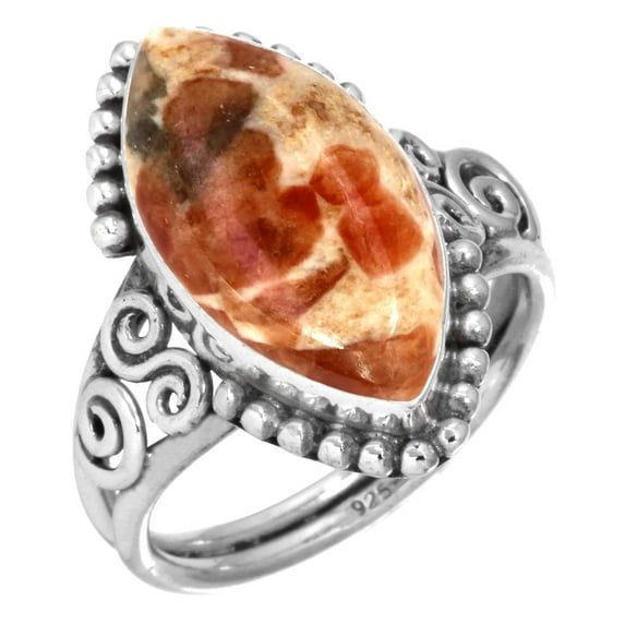 925 Sterling Silver Women Jewelry Natural Garnet In Limestone Ring