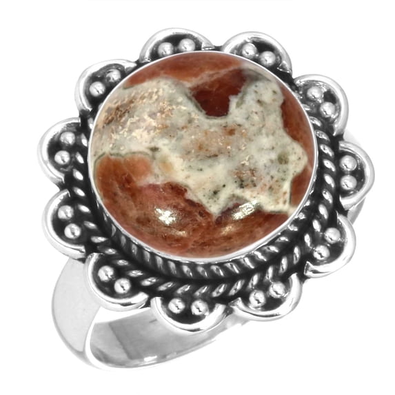 925 Sterling Silver Women Jewelry Natural Garnet In Limestone Ring