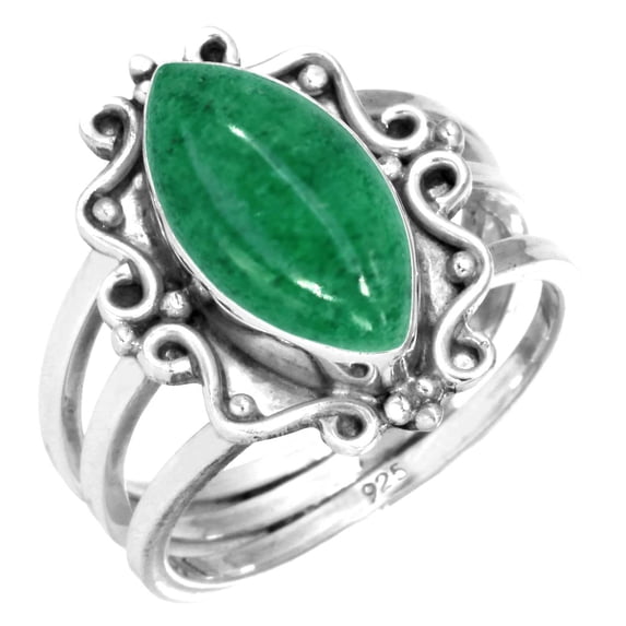 925 Sterling Silver Women Jewelry Natural Kiwi Quartz Ring