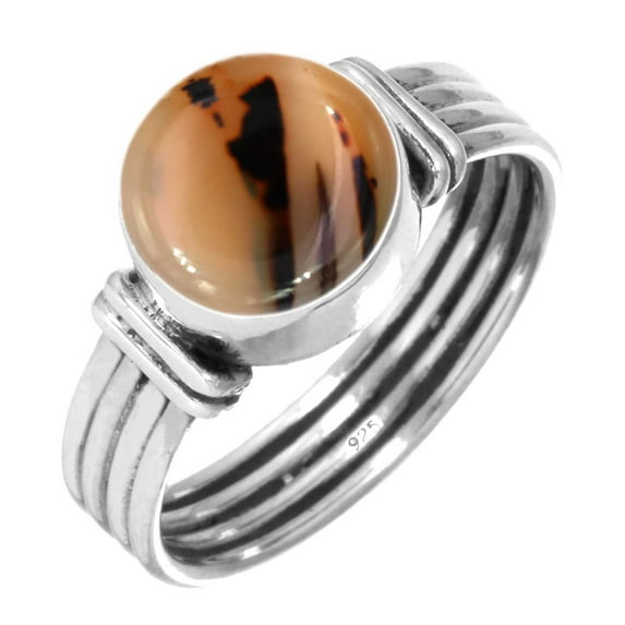 925 Sterling Silver Women Jewelry Natural Montana Agate Ring