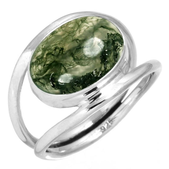 925 Sterling Silver Women Jewelry Natural Moss Agate Ring