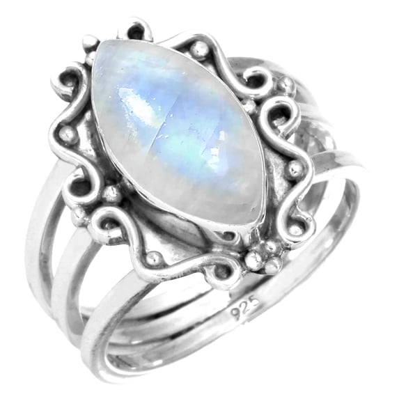 925 Sterling Silver Women Jewelry Natural Rainbow Moonstone Ring