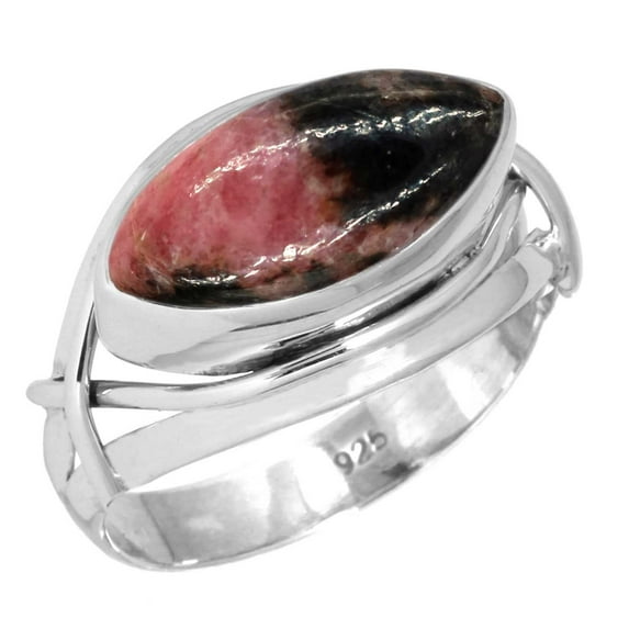 925 Sterling Silver Women Jewelry Natural Rhodonite Ring