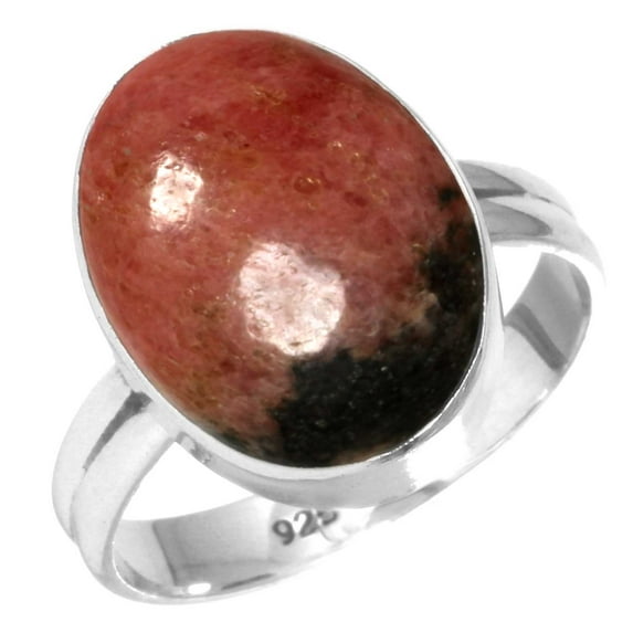 925 Sterling Silver Women Jewelry Natural Rhodonite Ring