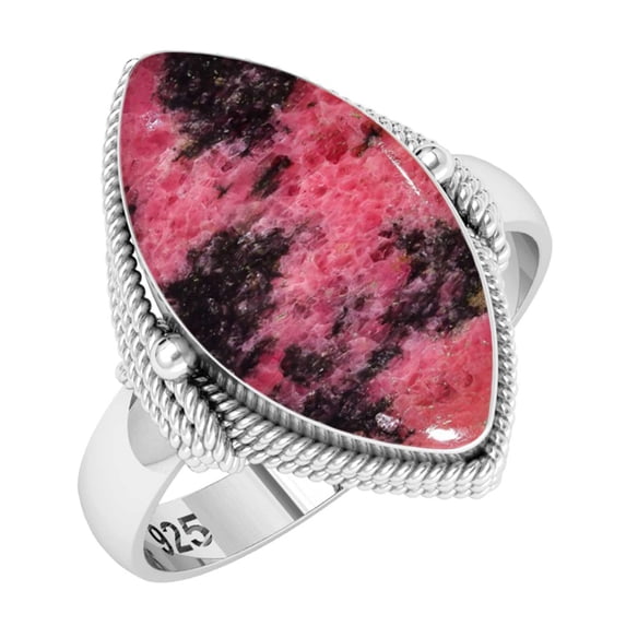 925 Sterling Silver Women Jewelry Natural Rhodonite Ring