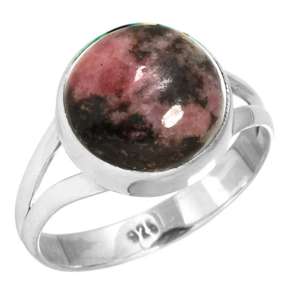 925 Sterling Silver Women Jewelry Natural Rhodonite Ring