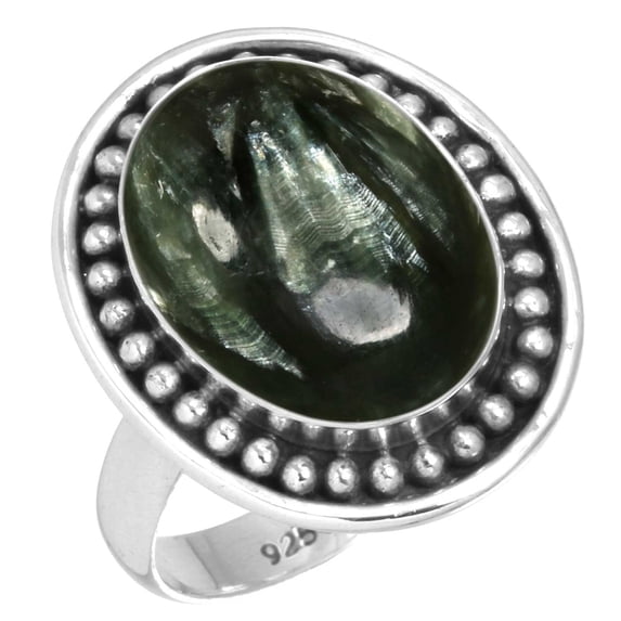 925 Sterling Silver Women Jewelry Natural Seraphinite Ring