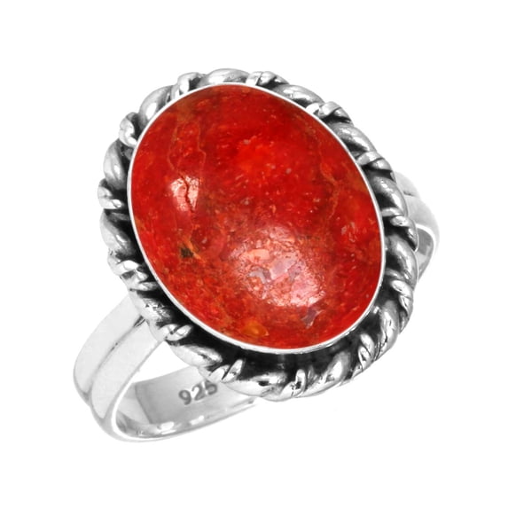 925 Sterling Silver Women Jewelry Natural Sponge Coral Ring