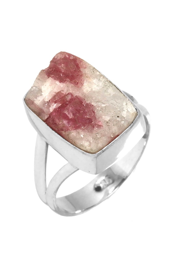 925 Sterling Silver Women Jewelry Pink Tourmaline In Quartz Ring