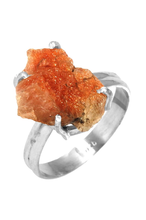 925 Sterling Silver Women Jewelry Sunstone Rough Ring