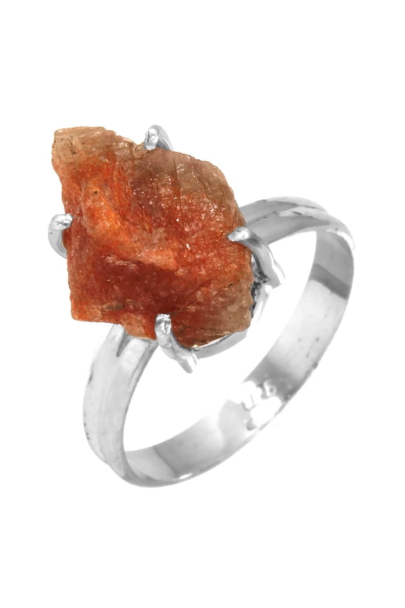 925 Sterling Silver Women Jewelry Sunstone Rough Ring