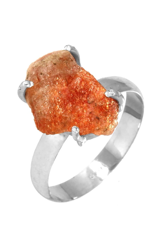 925 Sterling Silver Women Jewelry Sunstone Rough Ring