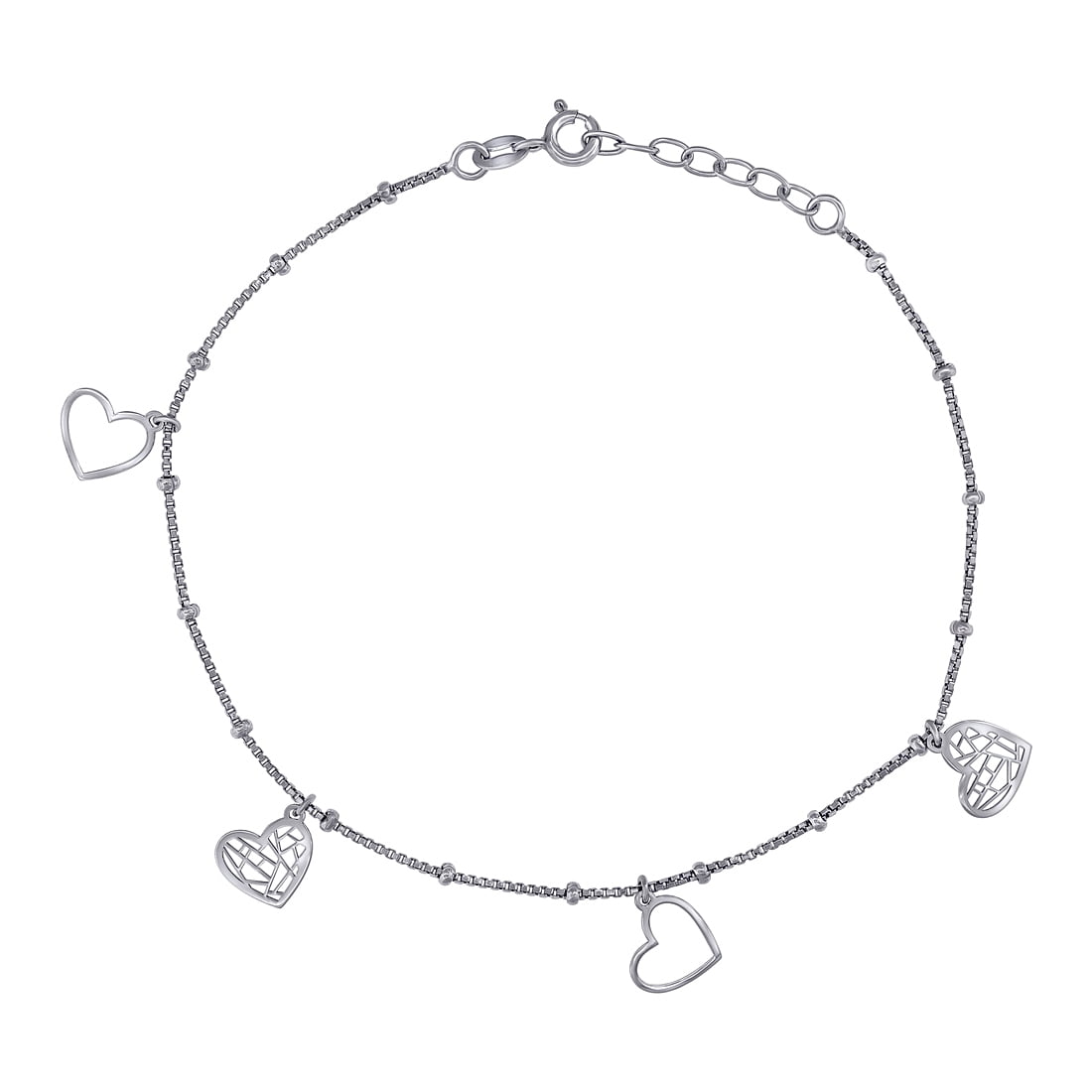925 Sterling Silver Women Love Heart Charms Anklet 10 Inch Anklet for Women - 2.9 Grams