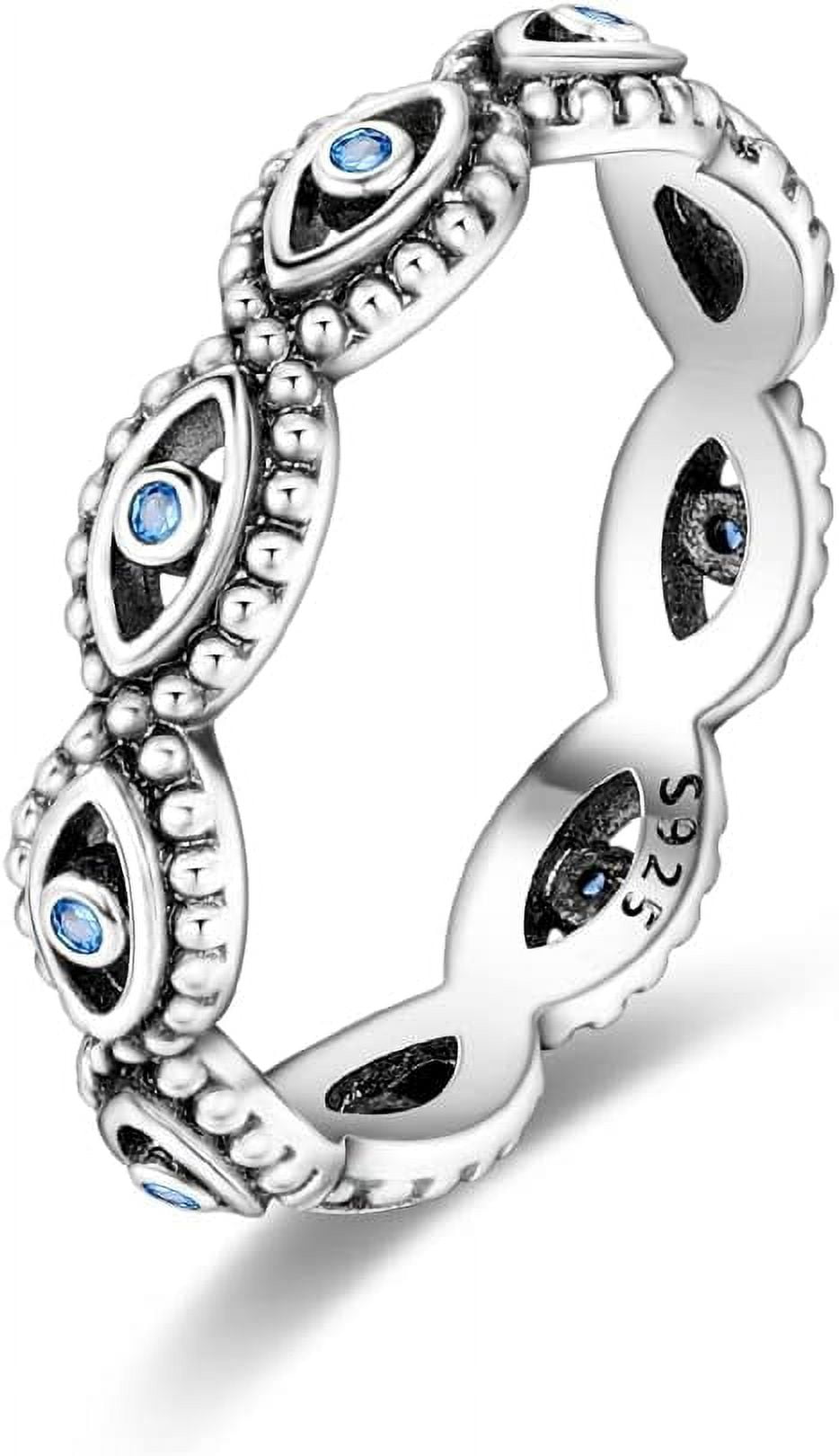 925 Sterling Silver Women Rings Moon Star Ring Evil Eye Ring Colorful