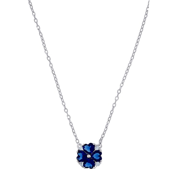 925 Sterling Silver Women Royal Blue Cubic Zirconia Fashion Flower Necklace 9.3x9.3mm Wid Pendant Necklace for Women