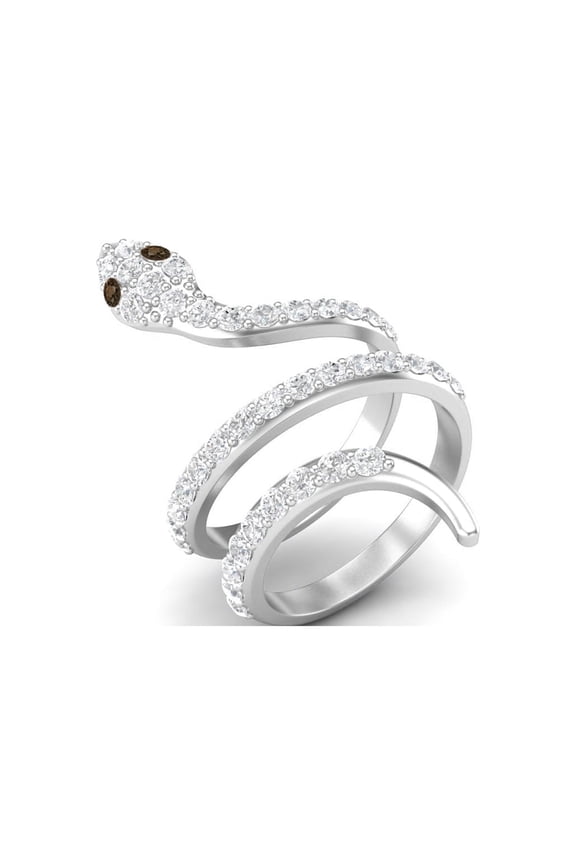 925 Sterling Silver Women Valentines Day Gifts Wrap Ring Natural Smoky Quartz Cobra Snake Rings