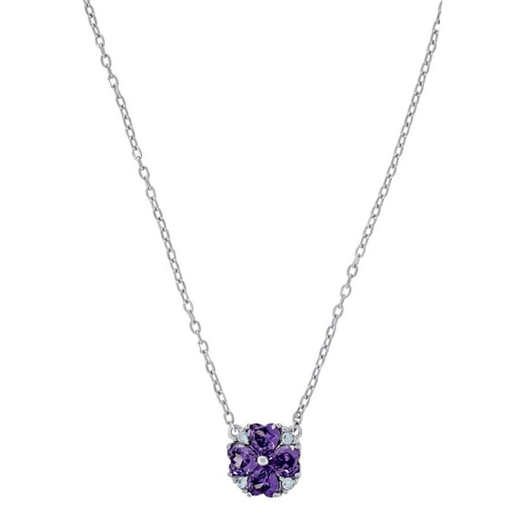925 Sterling Silver Women Violet Cubic Zirconia Fashion Flower Necklace 9.3x9.3mm Wide Pendant Necklace for Women