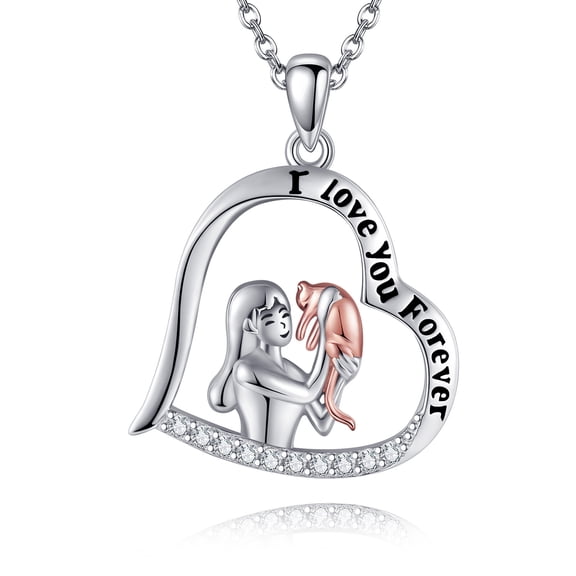 925 Sterling Silver Women and Cats Necklace for Women
