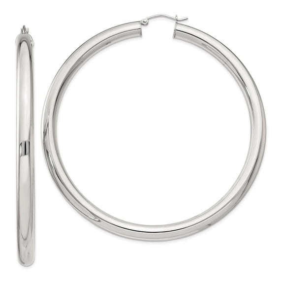 925 Sterling Silver Women's Anti-Tarnish Coating Classic Tube 5mm Round Hoop Earrings | 69mm