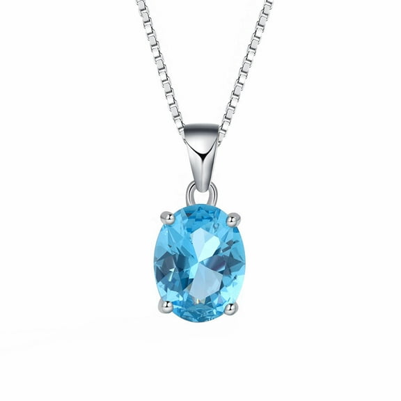 925 Sterling Silver Women's Birthstone Pendant Necklace, Blue Topaz Oval Cut Women's Necklace for Anniversary, Birthday, Valentine’s Day