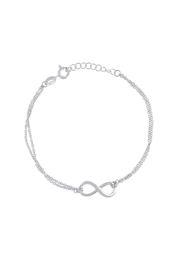 925 Sterling Silver Women's Cable Link Double Strand Infinity Love Station Charm Bracelet 7.5"